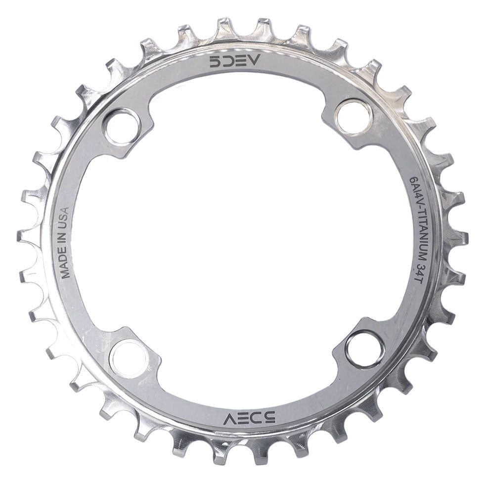 5Dev 104 BCD Titanium Chainrings, 36T, Raw/Silver-0