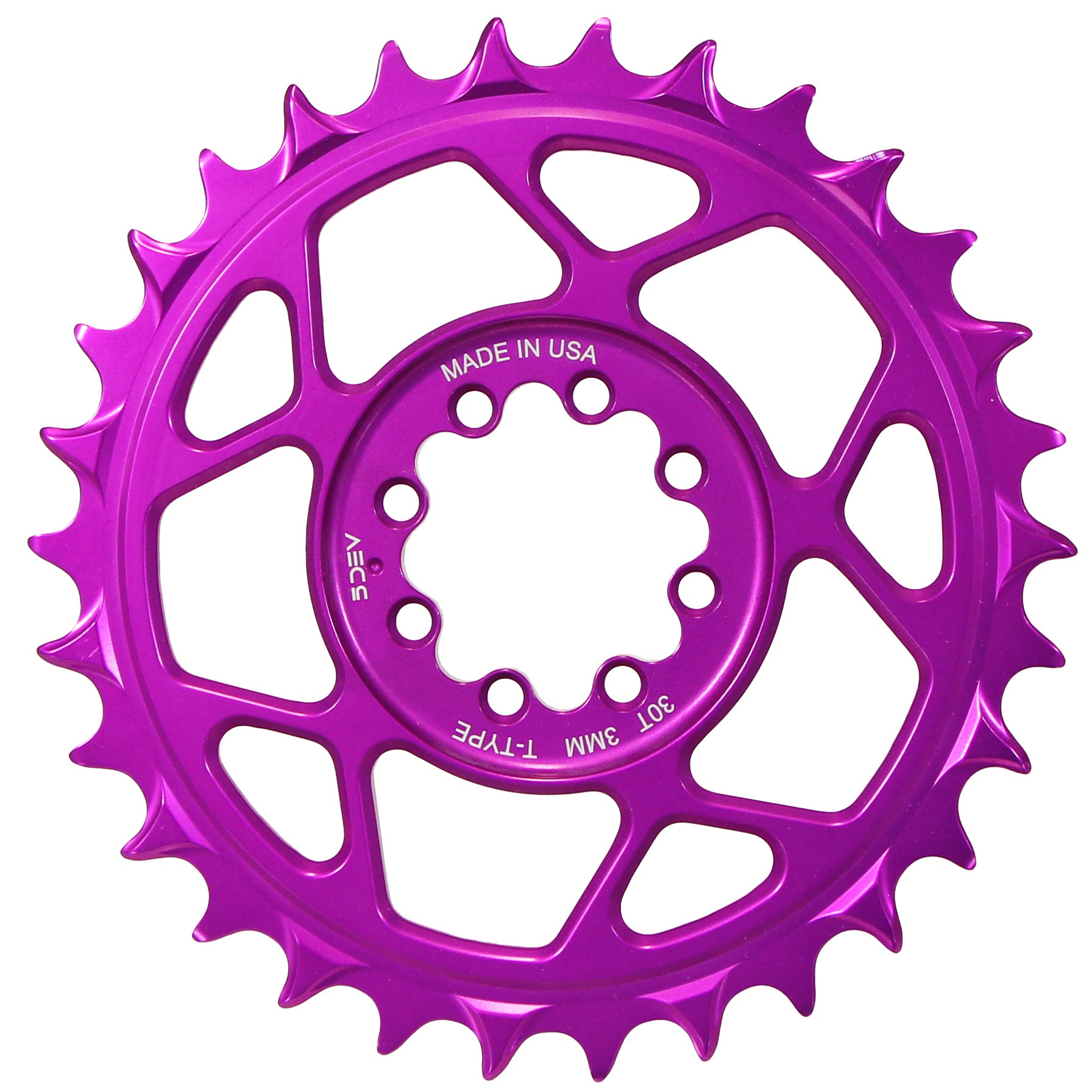 5Dev T-Type 8-Bolt Chainring, 3mm Offset, 30T, Purple-0