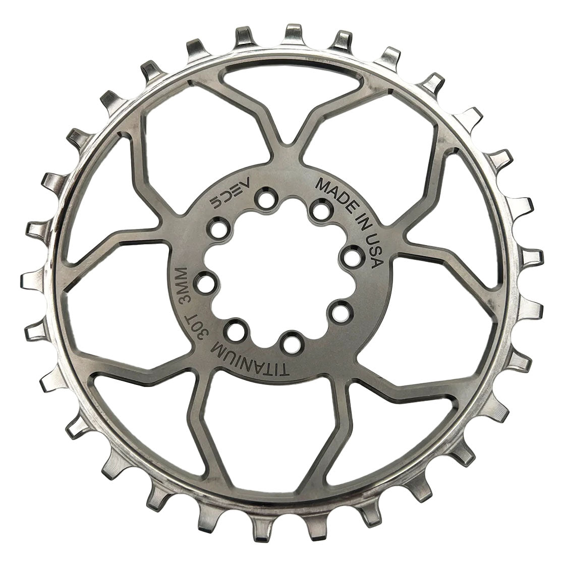 5Dev Titanium 8-Bolt Chainring, 3mm Offset, 32T, Raw/Silver-0
