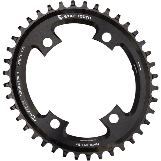 Wolf Tooth Components 107 BCD Elliptical Road Chainring (Flat Top), 38T, Blk-0